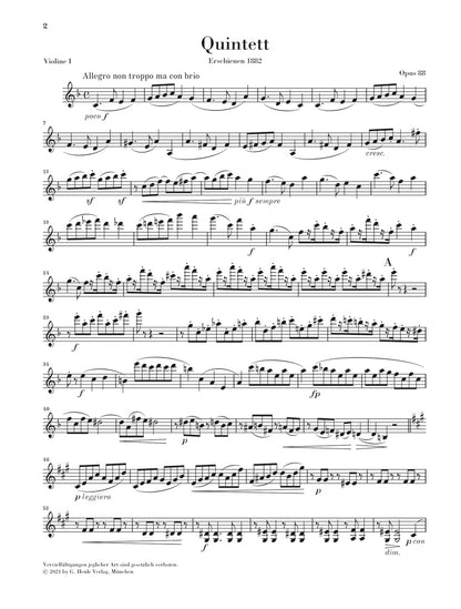 ブラームス：弦楽五重奏曲 第1番 ヘ長調 op. 88