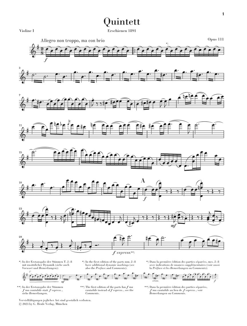 ブラームス：弦楽五重奏曲 第2番 ト長調 op. 111