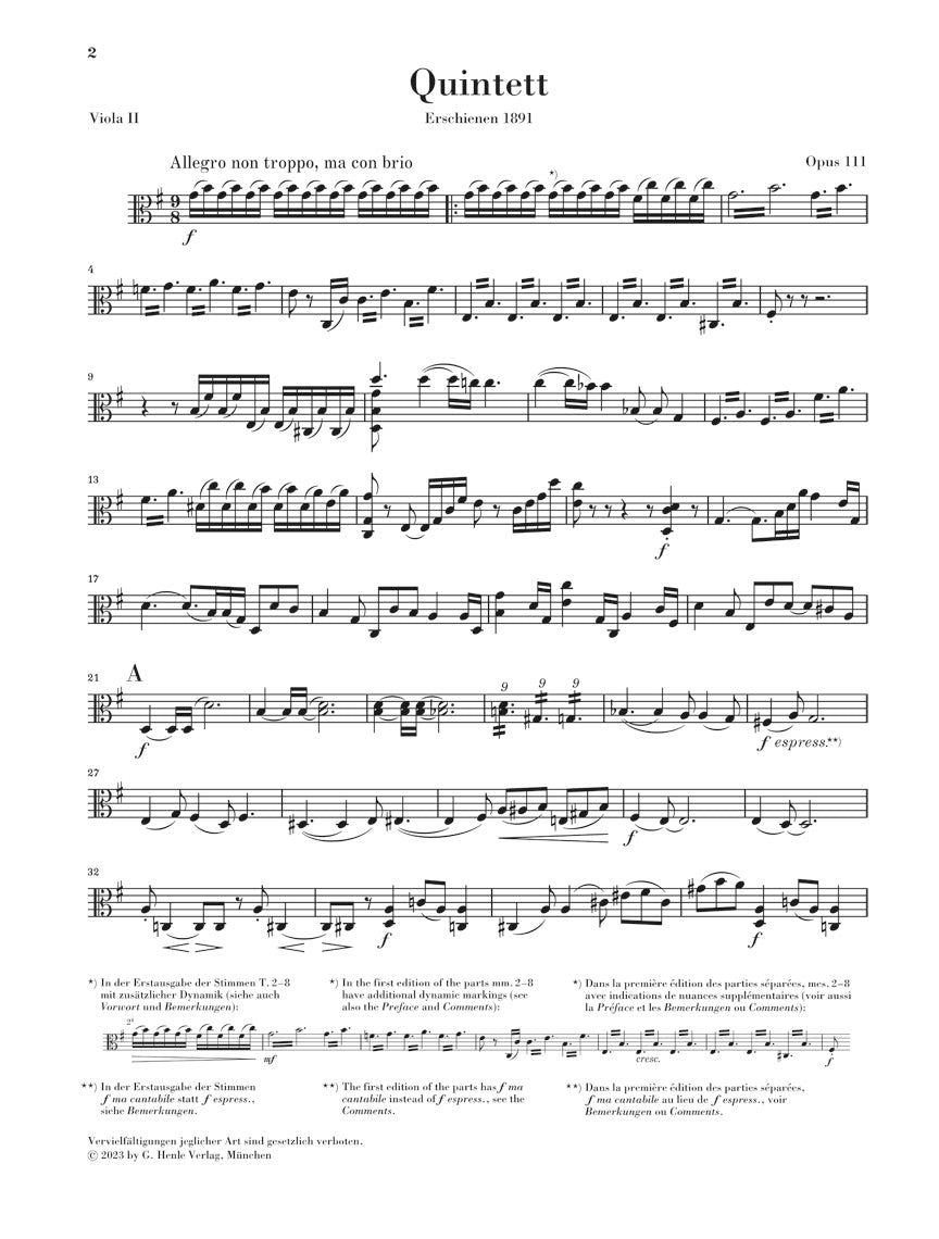 ブラームス：弦楽五重奏曲 第2番 ト長調 op. 111