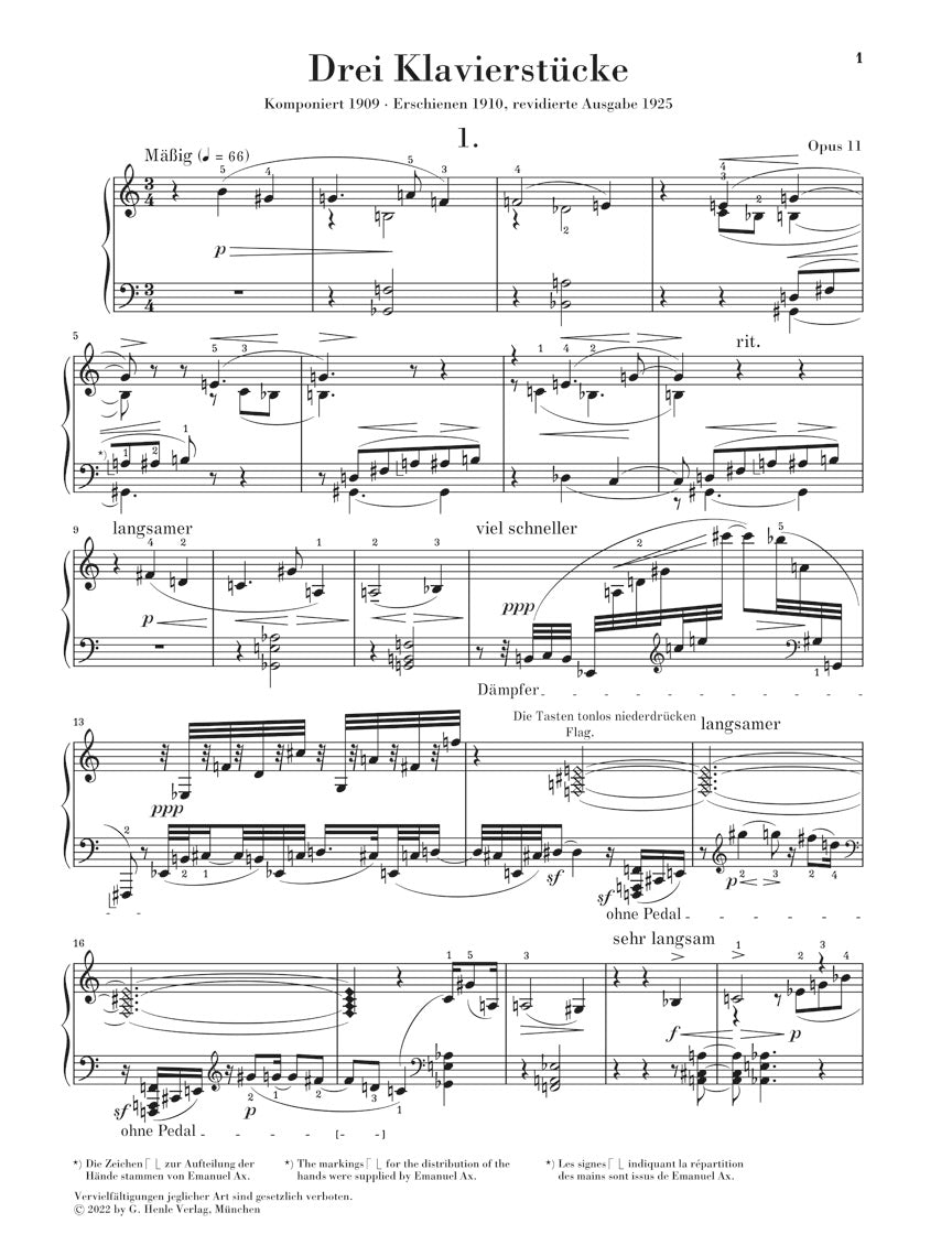 シェーンベルク：3つのピアノ曲 op. 11