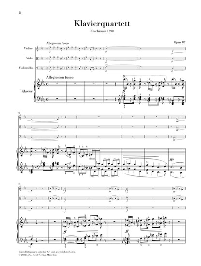 ドヴォルザーク：ピアノ四重奏曲 変ホ長調 op. 87