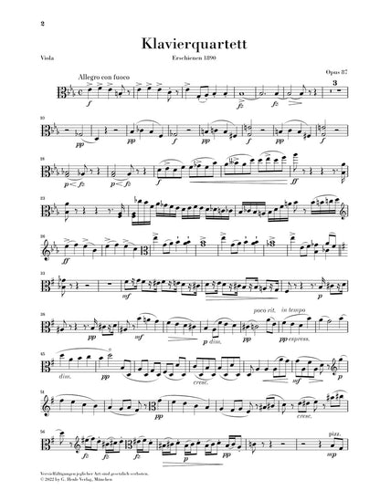 ドヴォルザーク：ピアノ四重奏曲 変ホ長調 op. 87