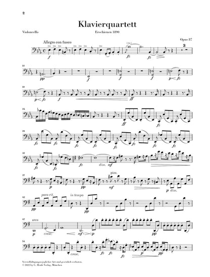 ドヴォルザーク：ピアノ四重奏曲 変ホ長調 op. 87