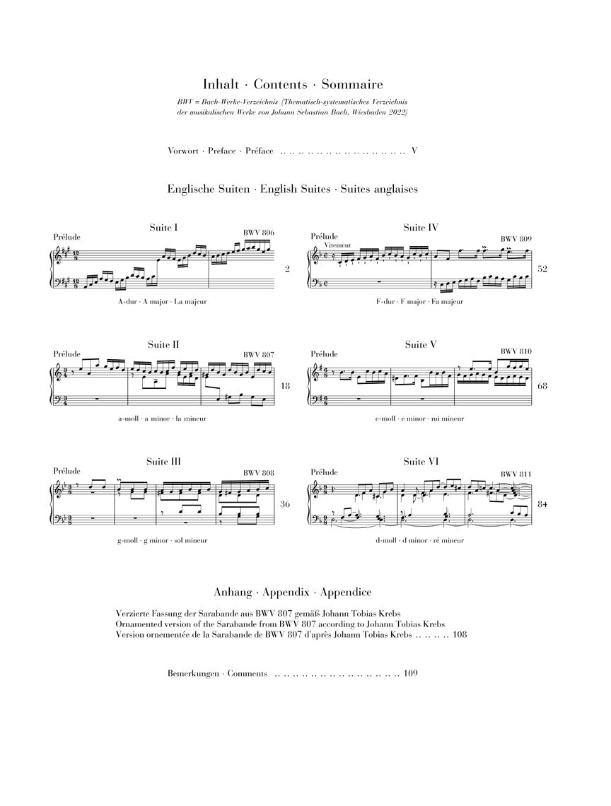 ピアノ／バッハ：イギリス組曲 BWV 806 - 811（運指なし） – BREMEN