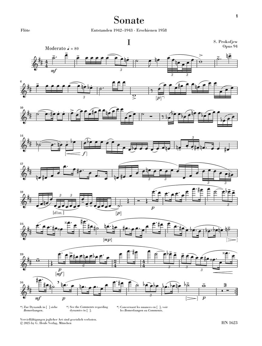 フルート／プロコフィエフ：フルート・ソナタ ニ長調 op.94