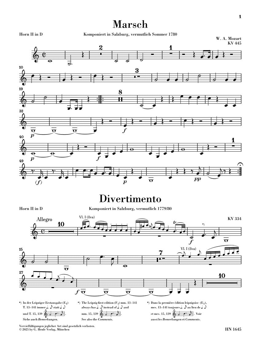 モーツァルト：行進曲 K.445とディヴェルティメント K.334