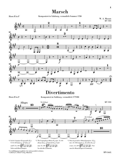 モーツァルト：行進曲 K.445とディヴェルティメント K.334