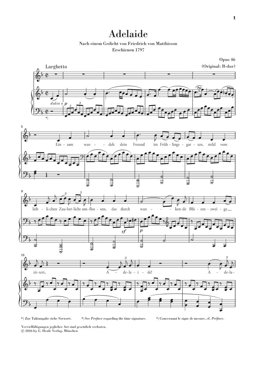 声楽／ベートーヴェン：アデライーデ Op.46（低声用）