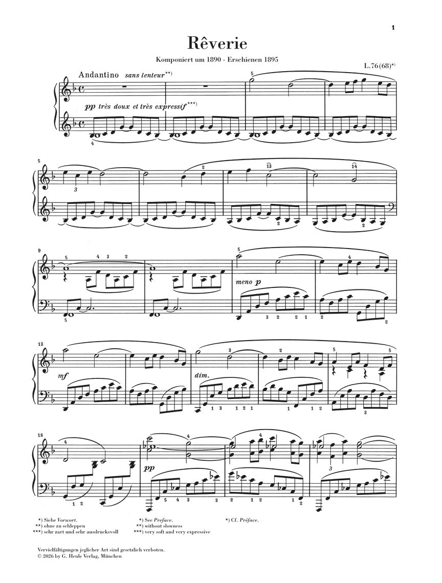 ピアノ／ドビュッシー：レヴェリー