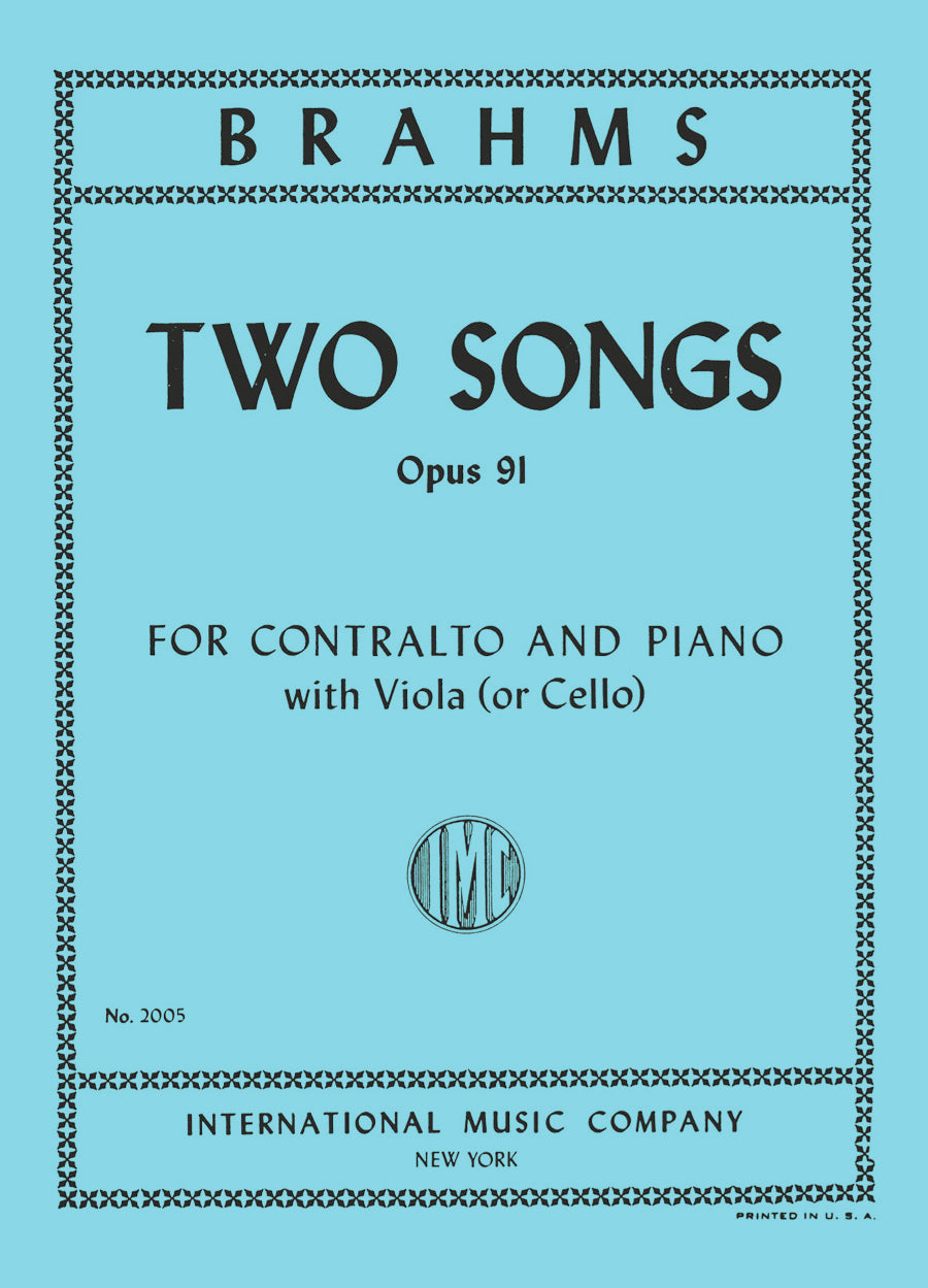 ブラームス：2つの歌曲集 op.91 - 独語・英語（コントラルト 声 と ピアノ (（ ヴィオラ または チェロ （オブリガート）)）