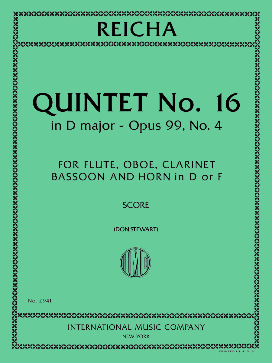 ライヒャ（レイハ）：五重奏 第16番 ニ長調, op. 99 第4番（Flute, Oboe, Clarinet, Bassoon, and Horn in D or F）