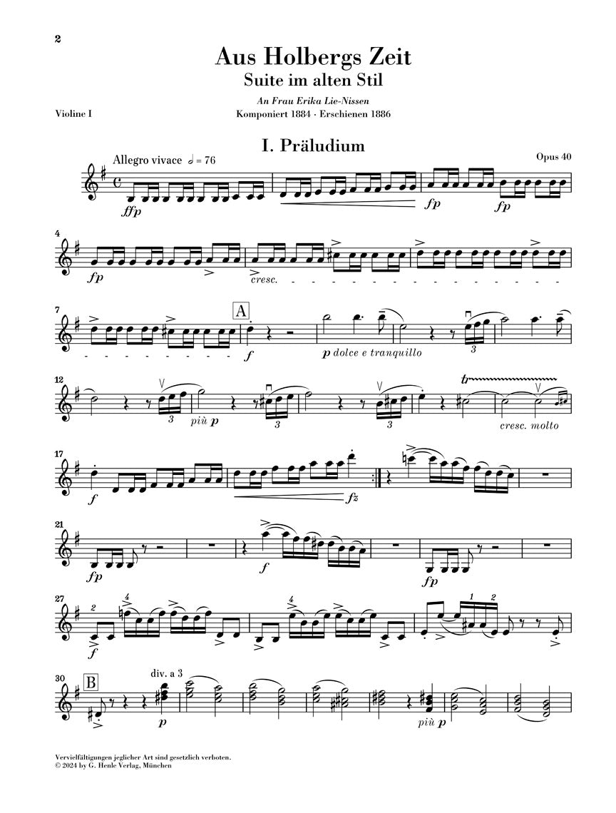 グリーグ：ホルベア組曲 Op.40（弦楽パート譜セット）