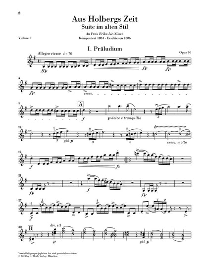 グリーグ：ホルベア組曲 Op.40（弦楽パート譜セット）
