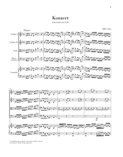 バッハ：チェンバロ協奏曲 第1番 BWV 1052 スコア