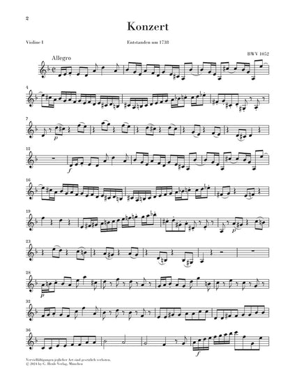 バッハ：チェンバロ協奏曲 第1番 BWV 1052 パート譜