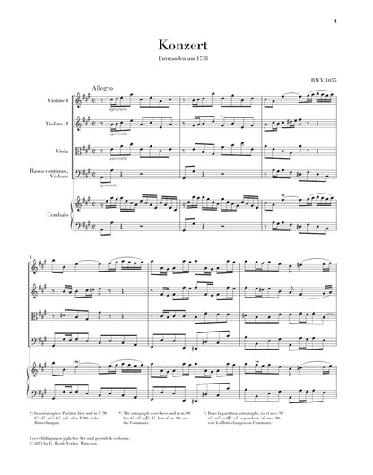 バッハ：チェンバロ協奏曲 第4番 イ長調 BWV 1055