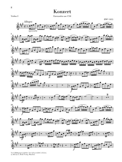 バッハ：チェンバロ協奏曲 第4番 イ長調 BWV 1055（弦楽パートセット）
