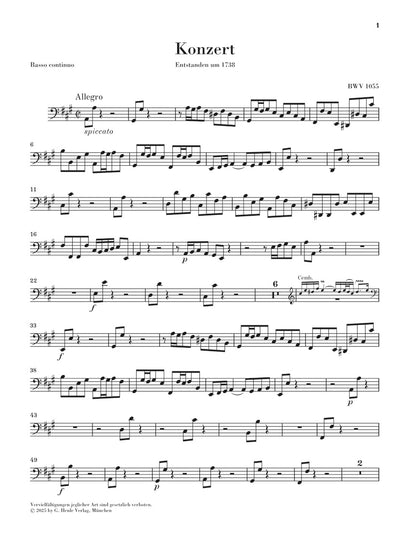 バッハ：チェンバロ協奏曲 第4番 イ長調 BWV 1055（弦楽パートセット）