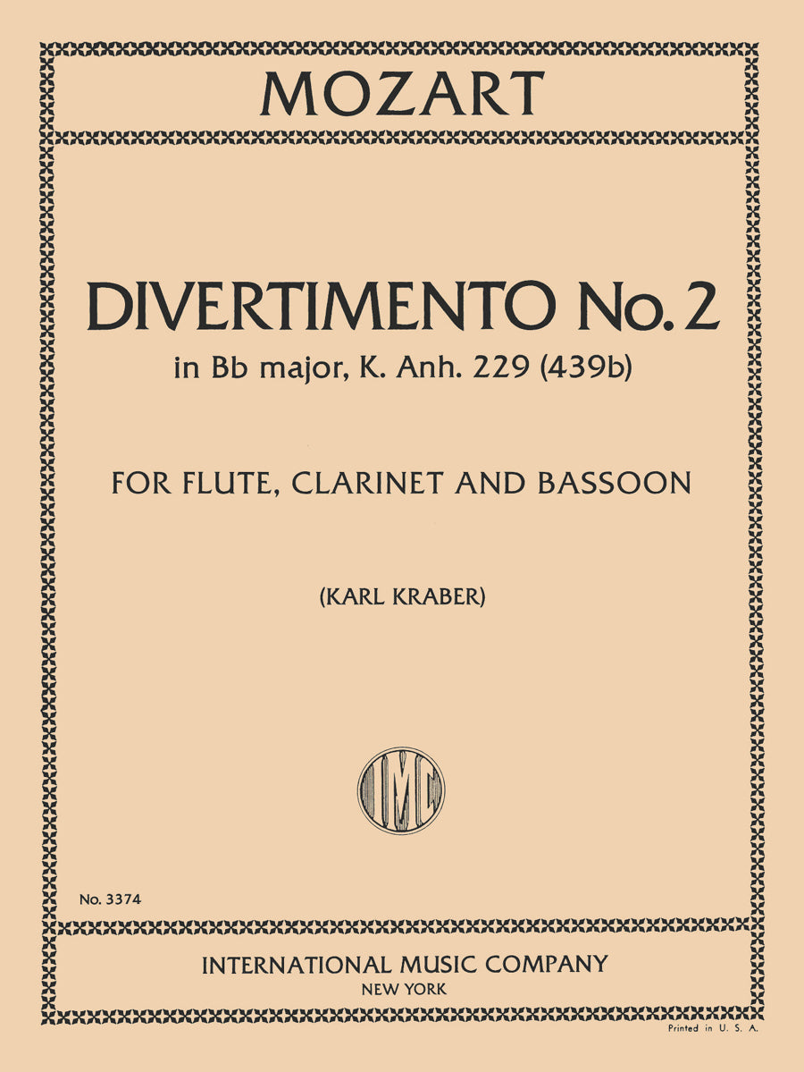 モーツァルト：ディヴェルティメント 第2番 変ロ長調, K. 439b（フルート、クラリネットとファゴット）