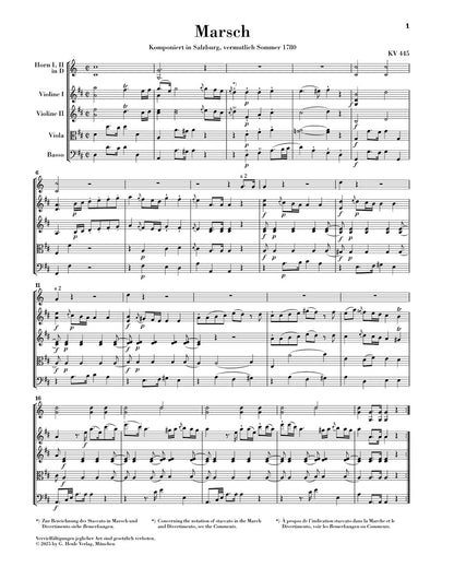 モーツァルト：行進曲 K.445とディヴェルティメント K.334（スコア版）