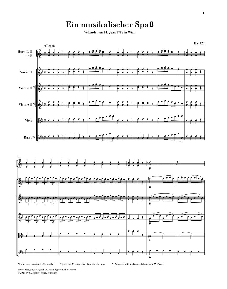 スコア／モーツァルト：音楽の冗談 K.522