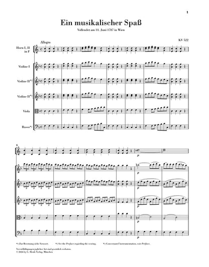スコア／モーツァルト：音楽の冗談 K.522