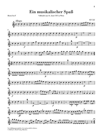 アンサンブル六重奏以上〜／モーツァルト：音楽の冗談 K.522（管楽器パート譜セット）