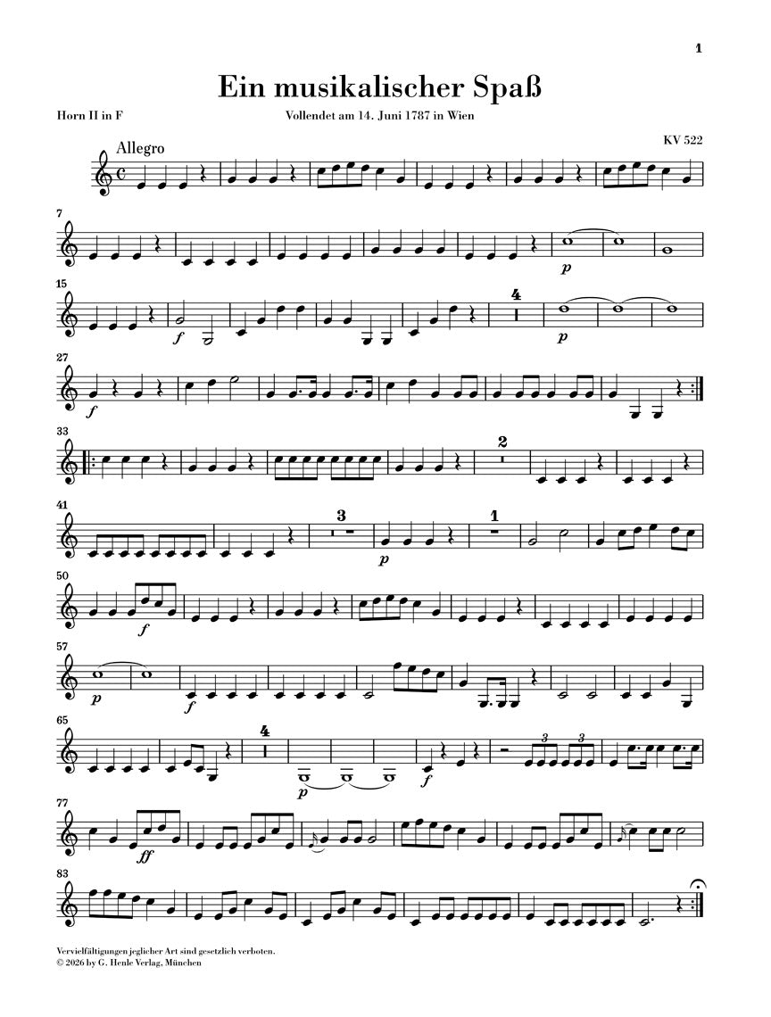 アンサンブル六重奏以上〜／モーツァルト：音楽の冗談 K.522（管楽器パート譜セット）