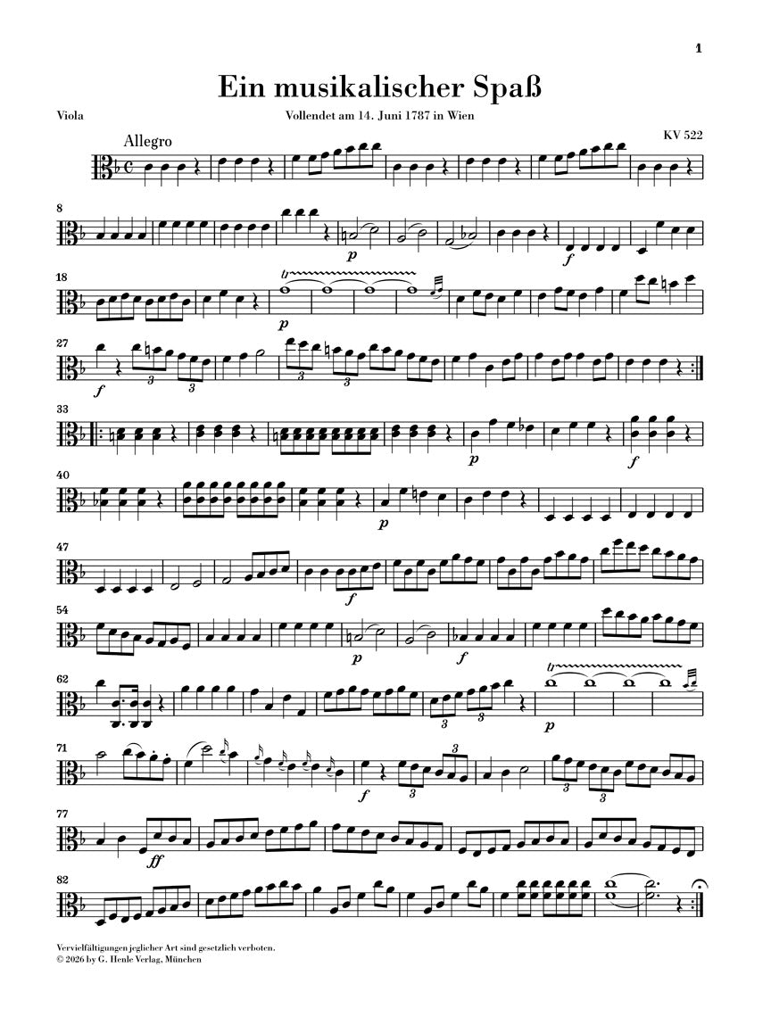 アンサンブル六重奏以上〜／モーツァルト：音楽の冗談 K.522（弦楽器パート譜セット）