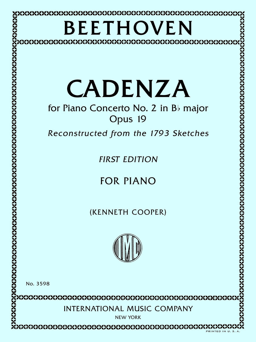 ベートーヴェン：Cadenza ピアノのための 協奏曲 第2番 変ロ長調, op. 19（ピアノ独奏）