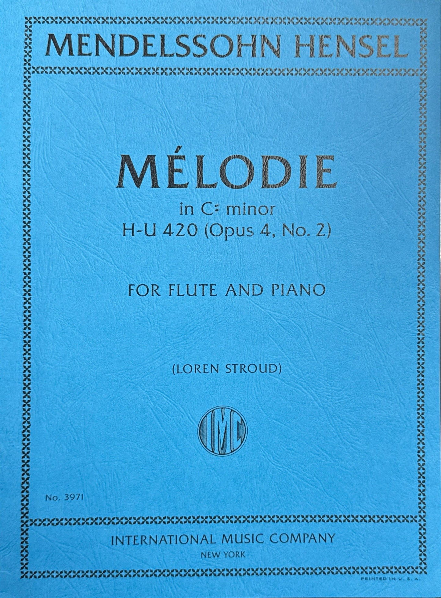 メンデルスゾーン＝ヘンゼル：メロディ 嬰ハ短調 op.4 No.2（フルートとピアノ）