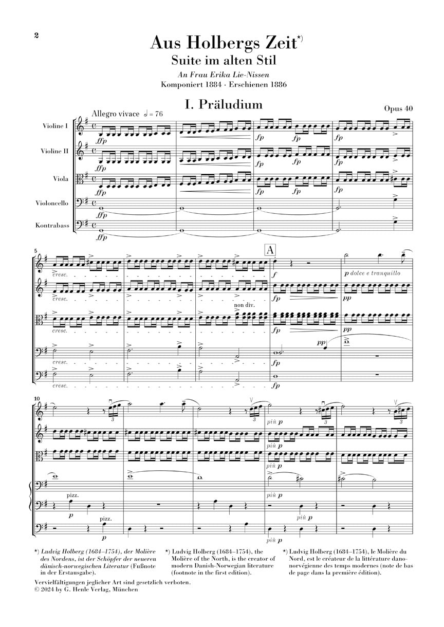 グリーグ：ホルベア組曲 Op.40 ポケットスコア版