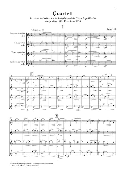 グラズノフ：サクソフォン四重奏 変ロ長調 op. 109（スタディスコア）