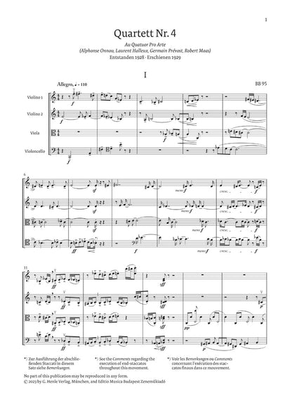 バルトーク：弦楽四重奏曲 第4番