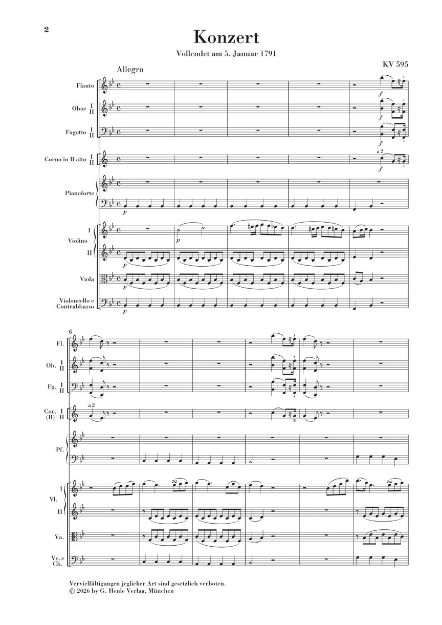 スコア／モーツァルト：ピアノ協奏曲 第27番 変ロ長調 K.595