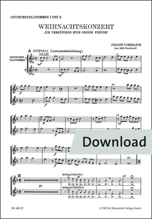 ヴィールダンク：クリスマス協奏曲「私はあなた方に大いなる喜びを告げ知らせる」（ヴァイオリンパート譜）【デジタル版】