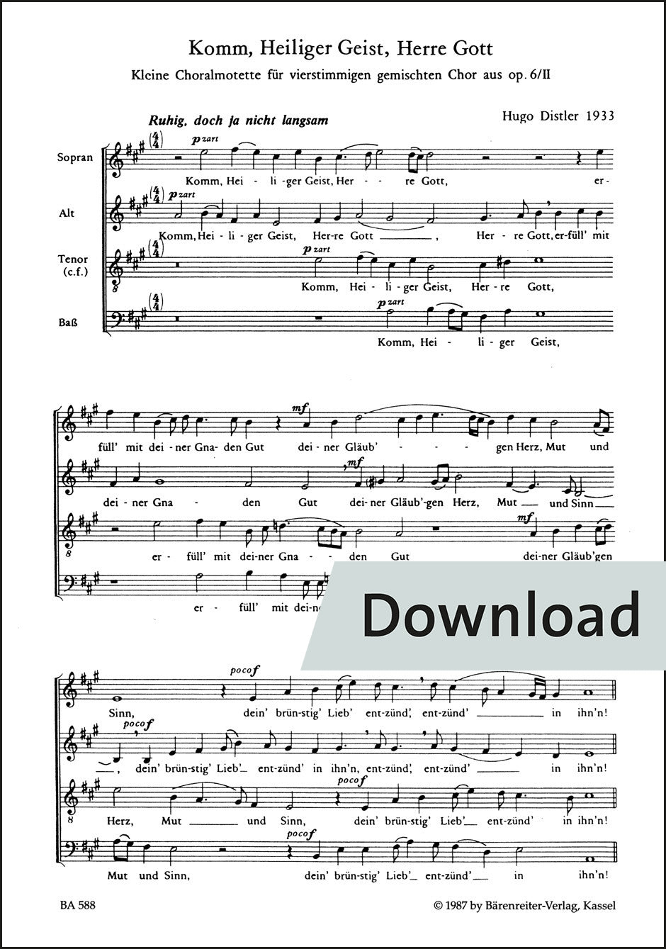 合唱／ディストラー：来たれ、聖霊よ op. 6/2,III（10冊セット）【デジタル版】