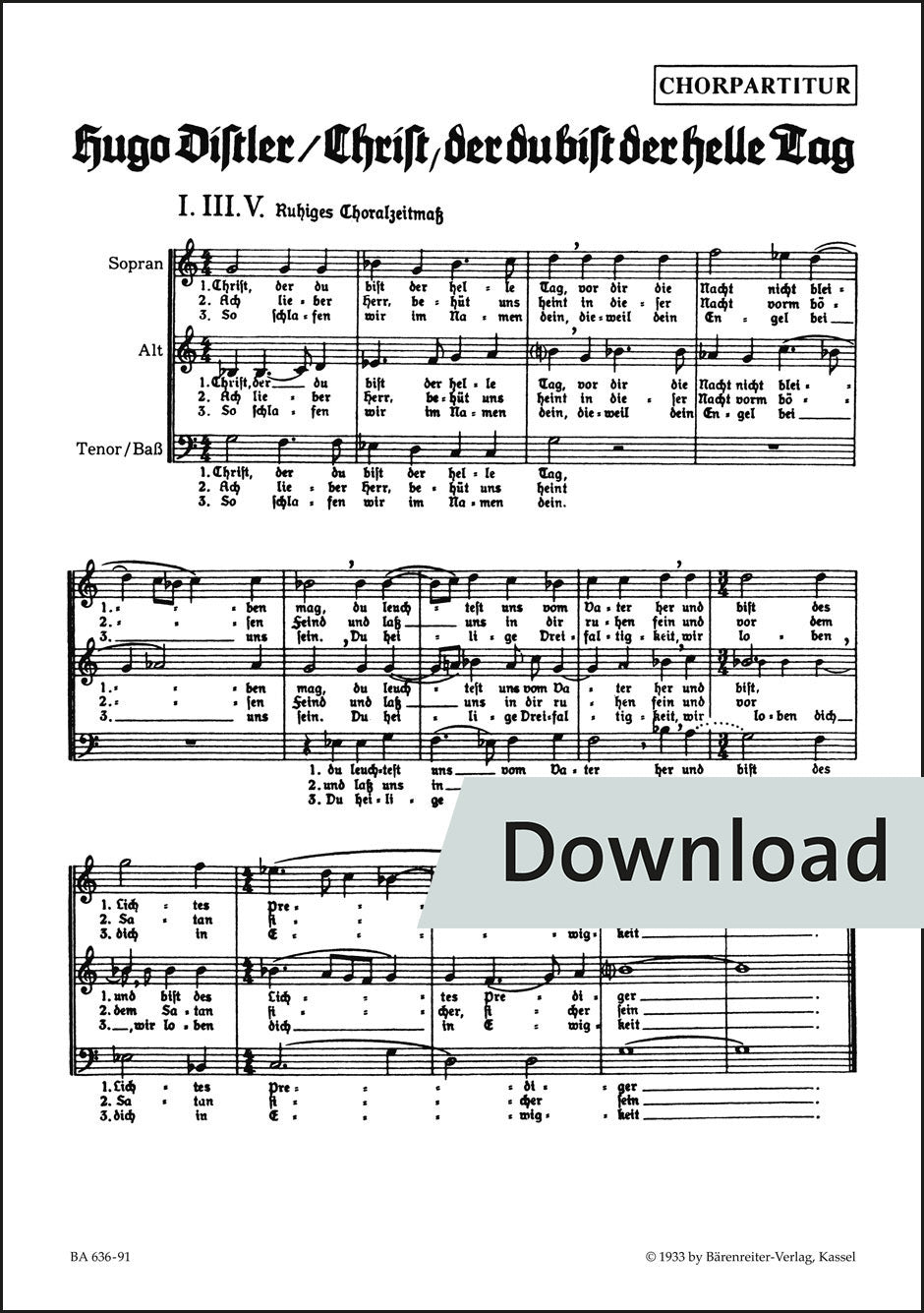 合唱／ディストラー：キリスト、汝は明るき光 第1番 op. 6（10冊セット）【デジタル版】