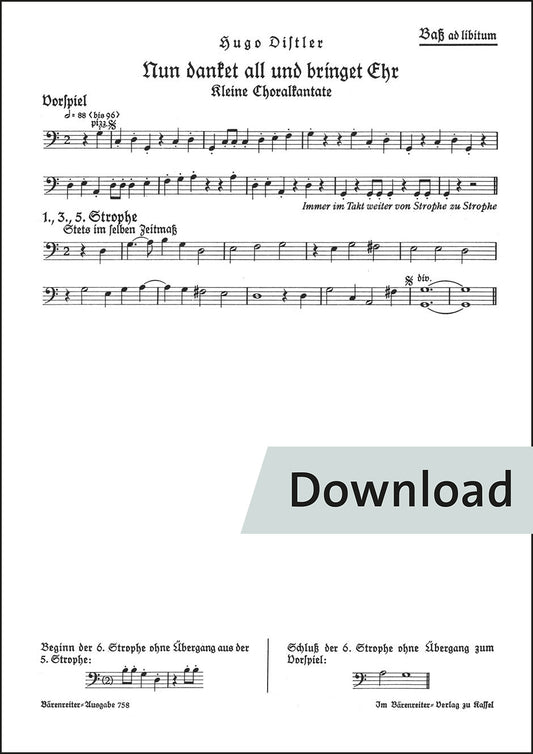 ディストラー：今やすべての人よ感謝し、栄光を捧げよ op. 11/2（コントラバスパート譜）【デジタル版】