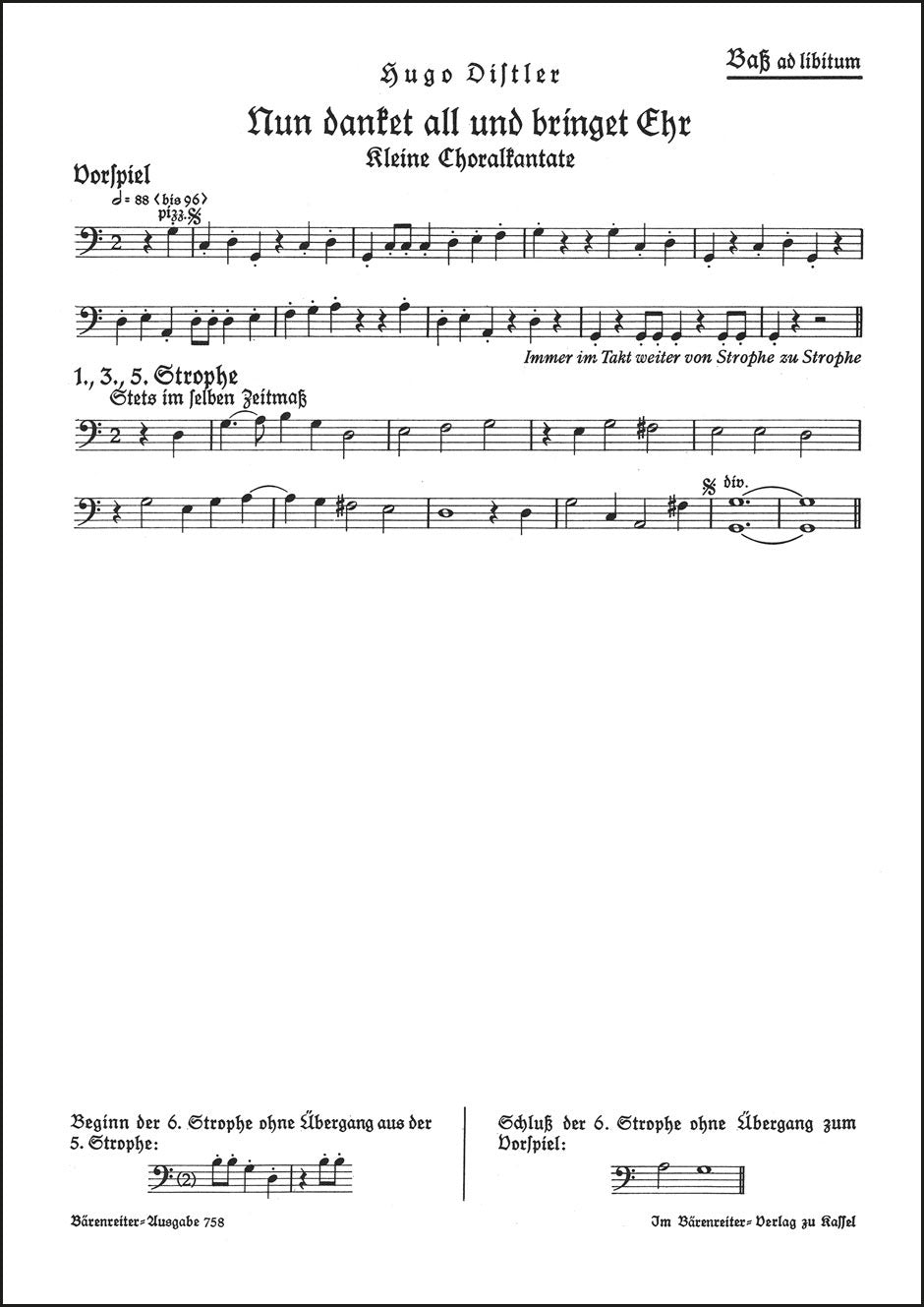 ディストラー：今やすべての人よ感謝し、栄光を捧げよ op. 11/2（コントラバスパート譜）