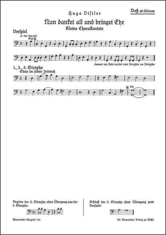 ディストラー：今やすべての人よ感謝し、栄光を捧げよ op. 11/2（コントラバスパート譜）