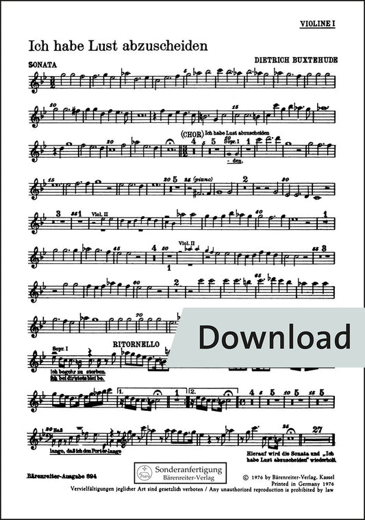 ブクステフーデ：われは去りゆくことを願う BuxWV46 – 第1ヴァイオリン パート譜【デジタル版】