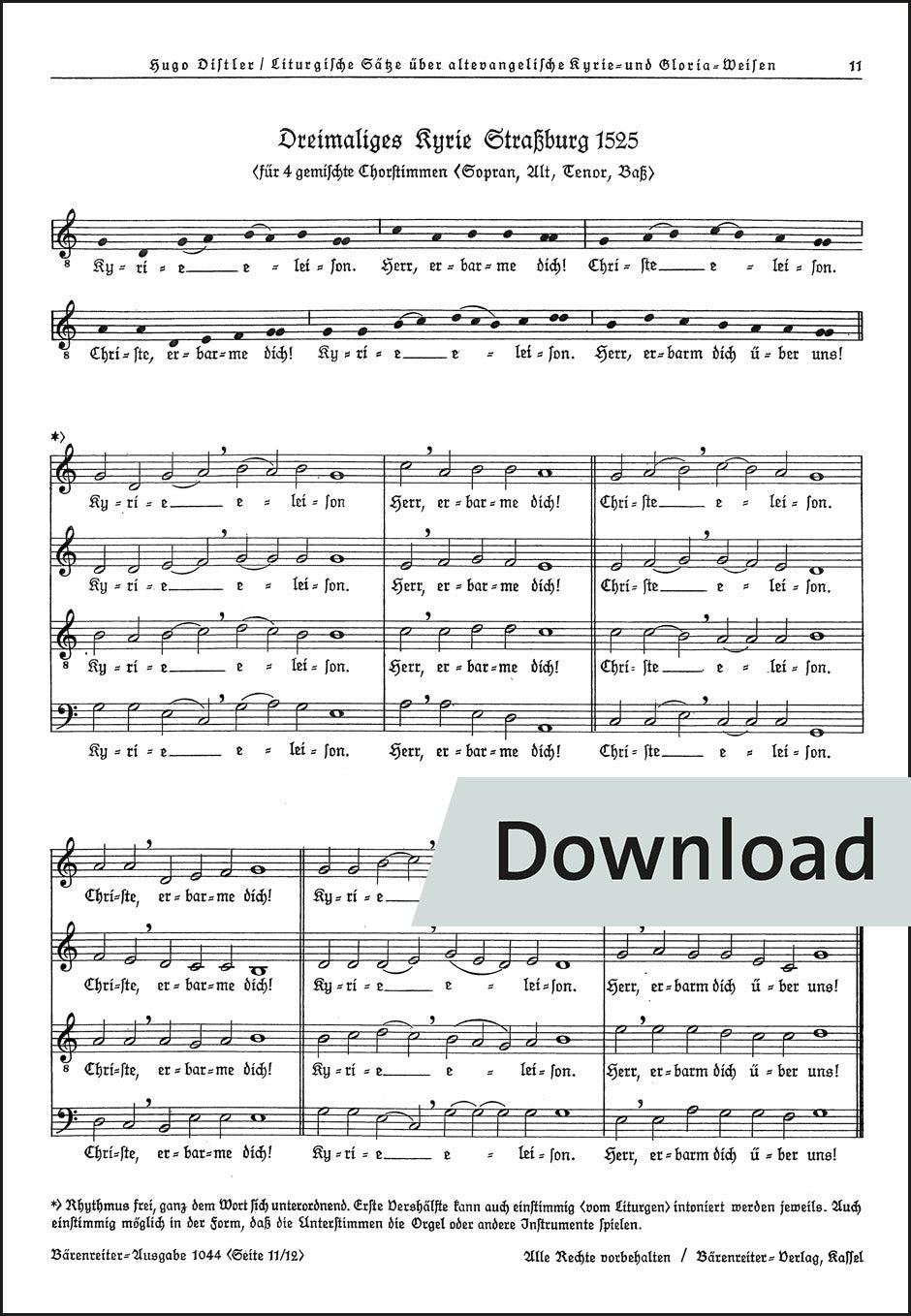 ディストラー：三重のキリエ・シュトラースブルク1525年版(SATB)/三重のキリエ・ニュルンベルク1525年版(SATB)/三重のキリエ・マルティン・ルター1526年版(SATB)【デジタル版】