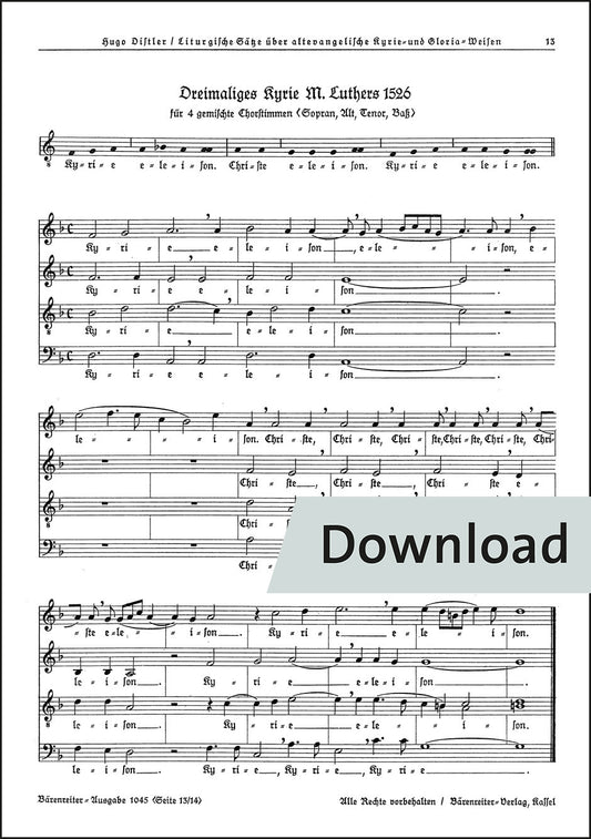 ディストラー：三重のキリエ・マルティン・ルター1526年版(SATB)/三重のキリエ・ニュルンベルク1525年版(SATB)【デジタル版】
