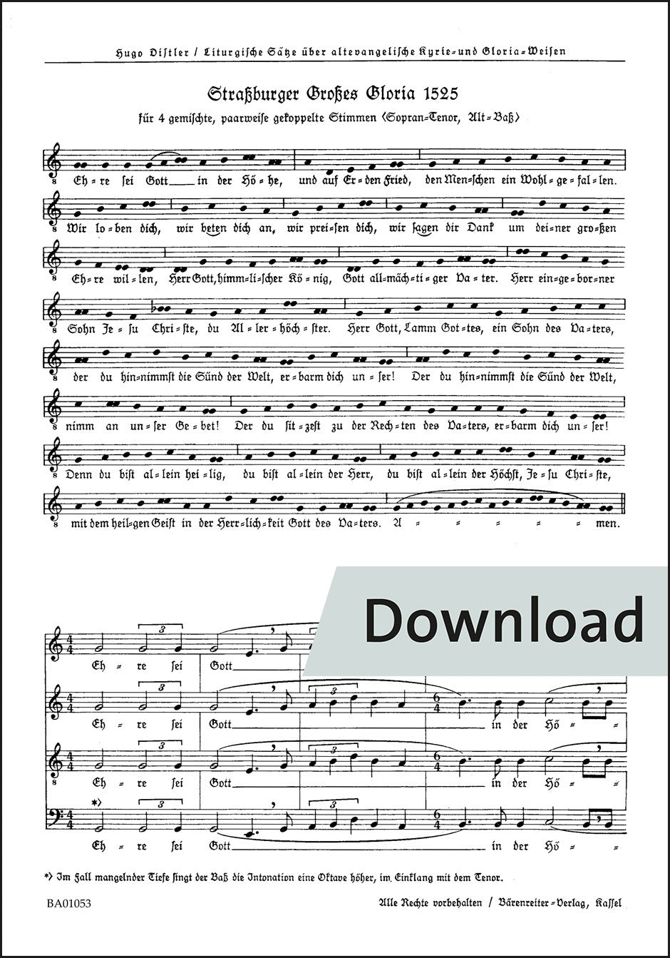 ディストラー：シュトラースブルクの大グロリア1525年版(SATB)/ドイツ語の「エト・イン・テラ」1537年版【デジタル版】