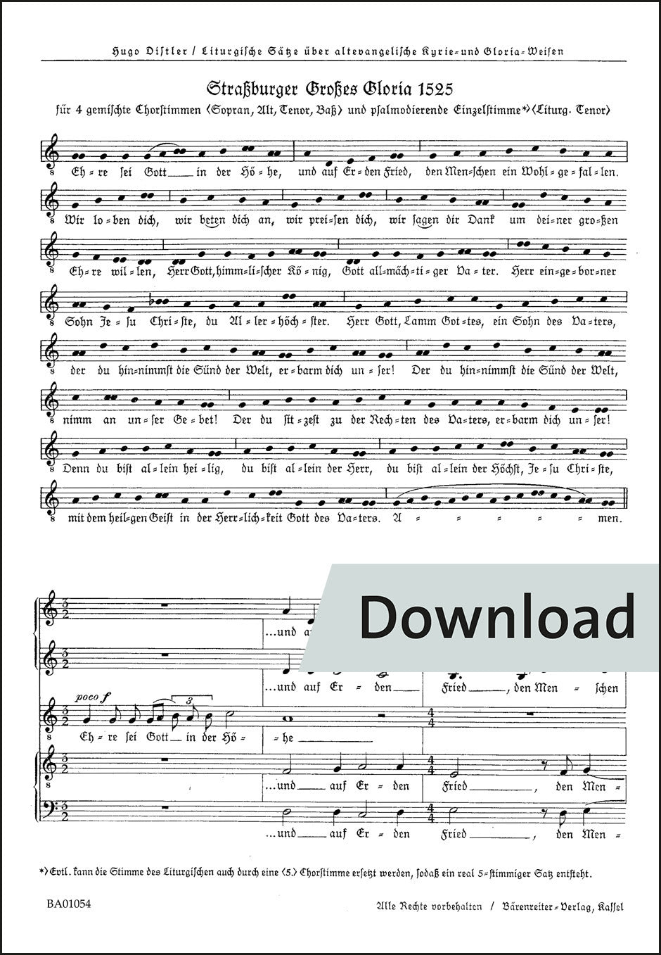 ディストラー：シュトラースブルクの大グロリア1525年版(独唱T、SATB)/ドイツ語の「エト・イン・テラ」1537年版(SAB+SAB)【デジタル版】