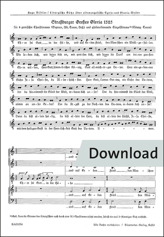 ディストラー：シュトラースブルクの大グロリア1525年版(独唱T、SATB)/ドイツ語の「エト・イン・テラ」1537年版(SAB+SAB)【デジタル版】
