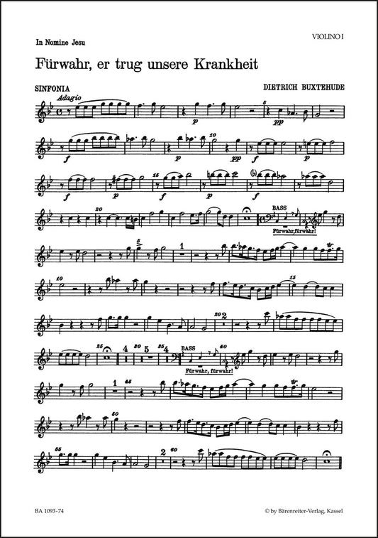 ブクステフーデ：見よ、彼は我らのすべての病を負えり BuxWV 31（第1ヴァイオリンパート譜）
