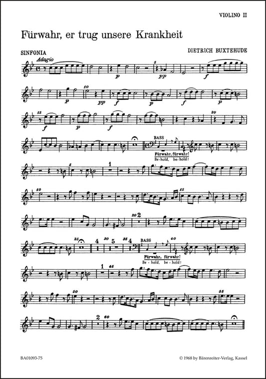 ブクステフーデ：見よ、彼はわれらのすべての病を負えり BuxWV 31（第2ヴァイオリンパート譜）