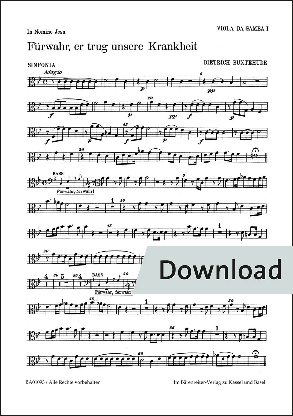 ブクステフーデ：見よ、彼はすべてのわれらの病を負えり BuxWV 31（ヴィオラパート譜）【デジタル版】